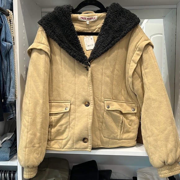 Free people Filipa Jacket Hooded Quilted Gold knit jacket Sz-S - Picture 3 of 10